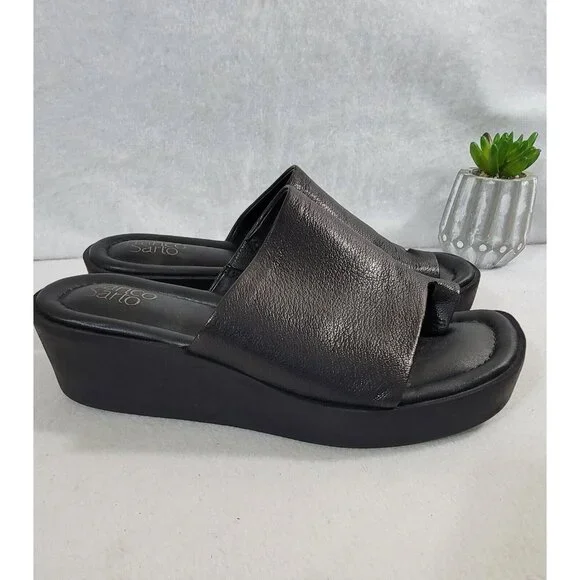 Franco Sarto Womens Black Cessa Wedge Sandals Slide Leather Upper Size 9.5M - Picture 5 of 10